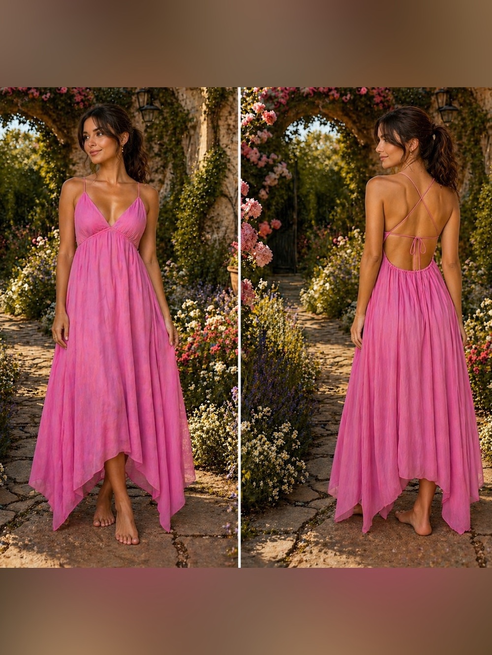 Rebeca Taylor Silk, Pink Handkerchief Hem Dress Size 6 NWT Strap Open Back Maxi